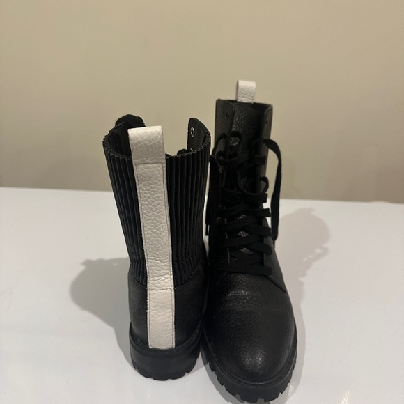 Sleek SENSO Black Leather Combat Booties with White Stripe - Picture 2 of 6